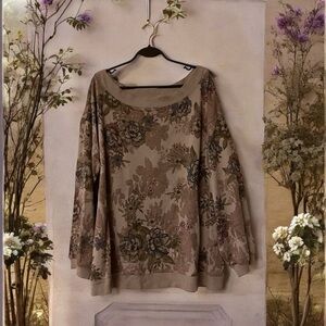 NWT Maurices Taupe/Grey/Rose/Brown Earthy Tones Floral Print Sweatshirt
